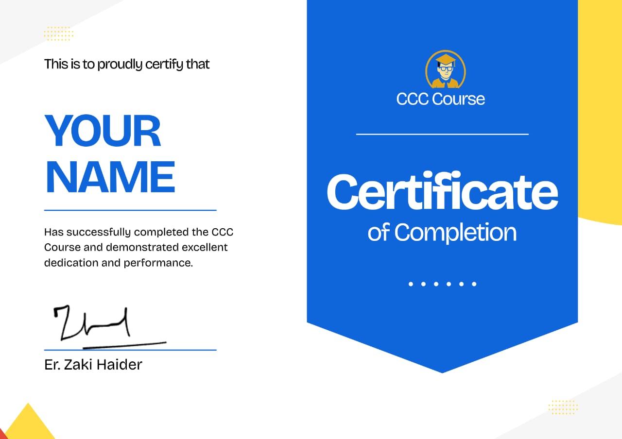 Sample CCC Course Certificate from Zaki Haider
